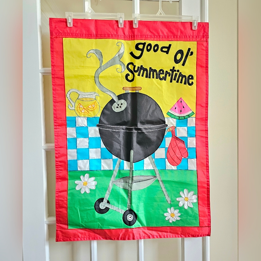 Backyard BBQ Yard Flags Embroidered Vertical Outdoor Home Banner 28x39 2-Sided